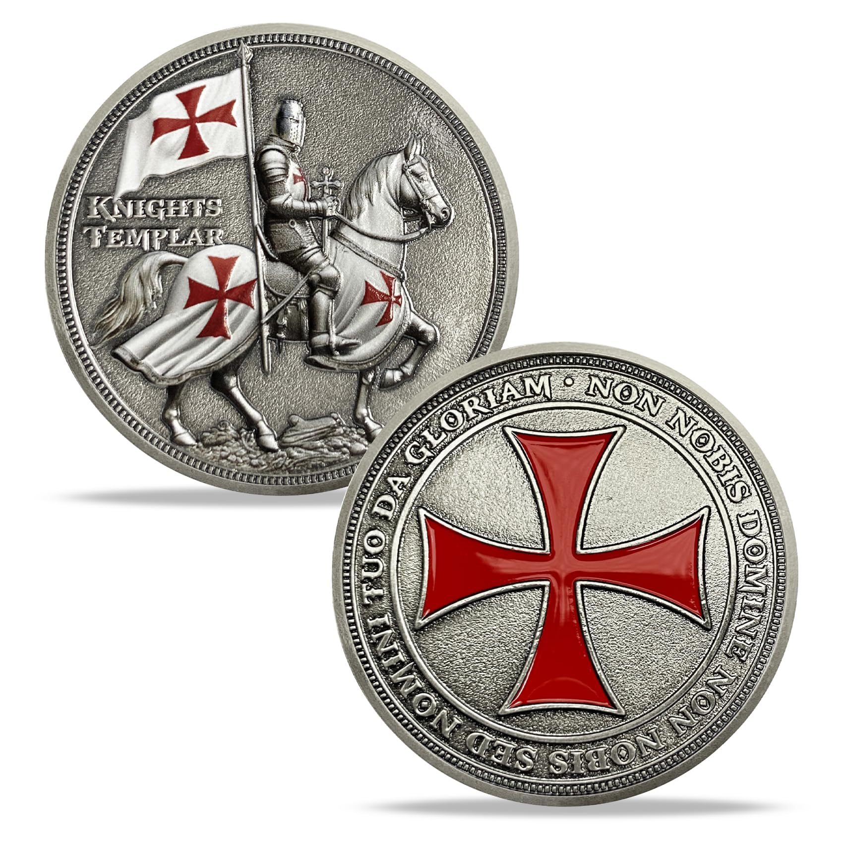 ASmileIndeep Knights Templar Challenge Coin – 3D Silver-Plated Christian Religious Medallion