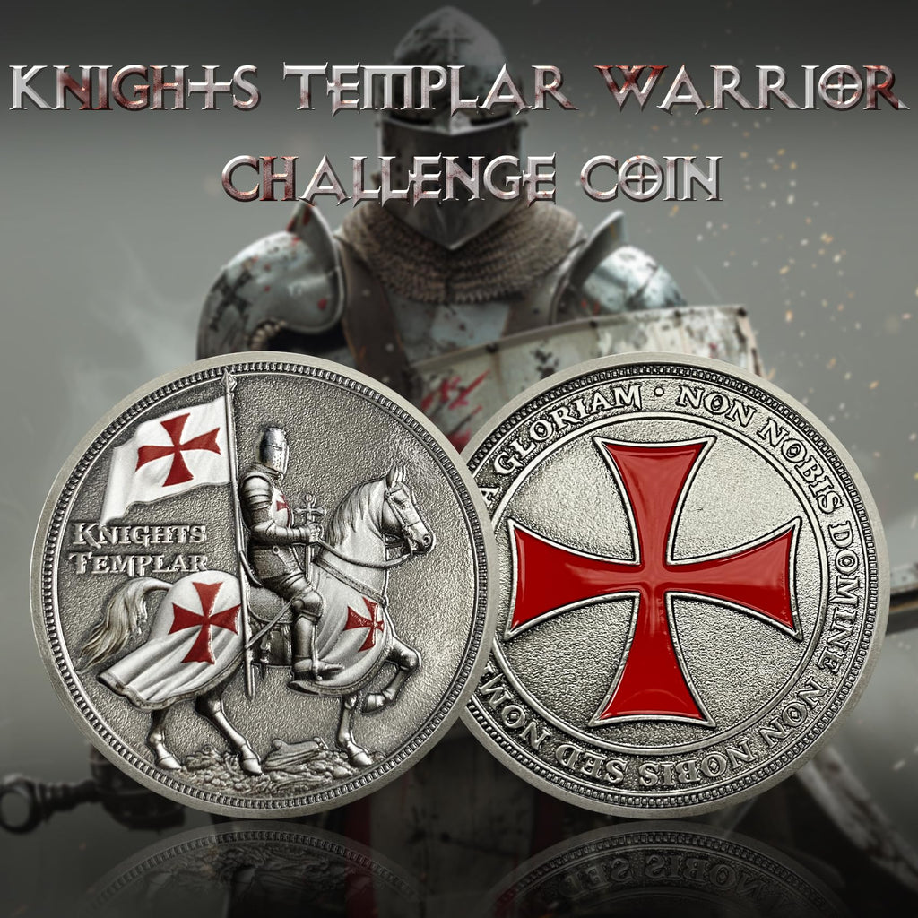 ASmileIndeep Knights Templar Challenge Coin – 3D Silver-Plated Christian Religious Medallion