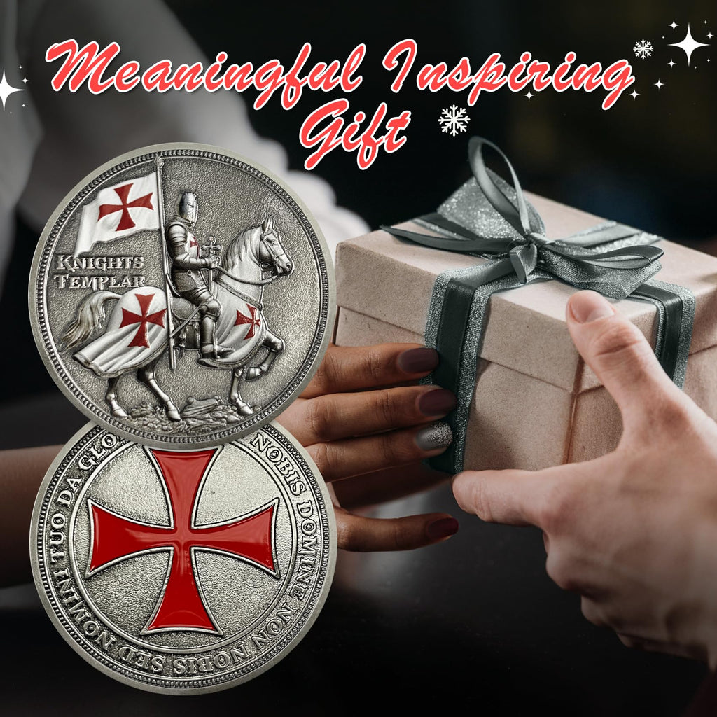 ASmileIndeep Knights Templar Challenge Coin – 3D Silver-Plated Christian Religious Medallion