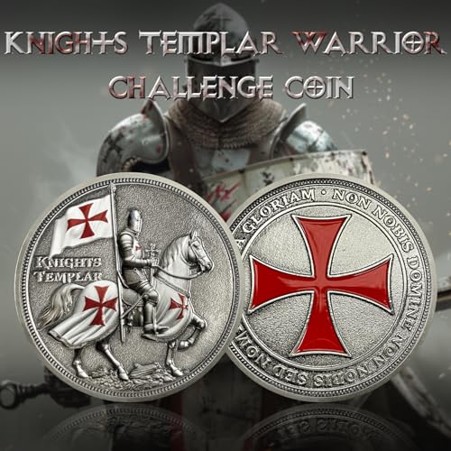 ASmileIndeep Knights Templar Challenge Coin – 3D Silver-Plated Christian Religious Medallion