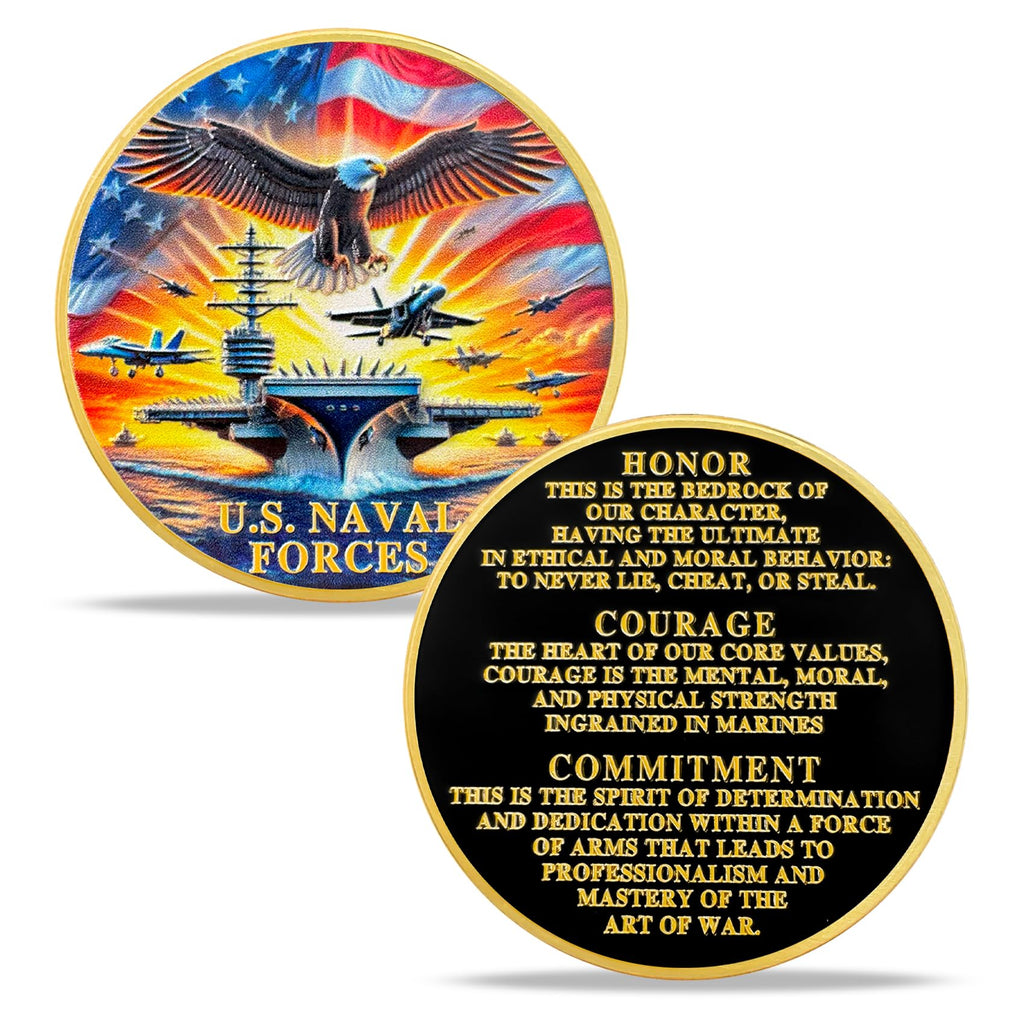 ASmileIndeep U.S. Naval Forces Challenge Coin – 40mm Zinc Alloy Navy Coin with Aircraft Carrier & Eagle
