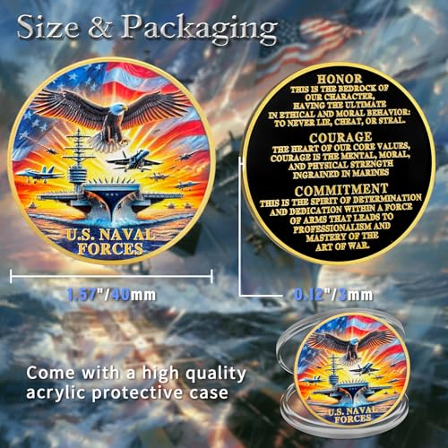 ASmileIndeep U.S. Naval Forces Challenge Coin – 40mm Zinc Alloy Navy Coin with Aircraft Carrier & Eagle