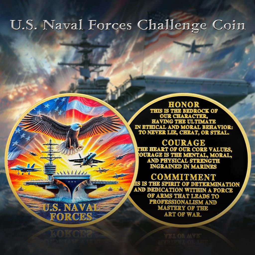 ASmileIndeep U.S. Naval Forces Challenge Coin – 40mm Zinc Alloy Navy Coin with Aircraft Carrier & Eagle