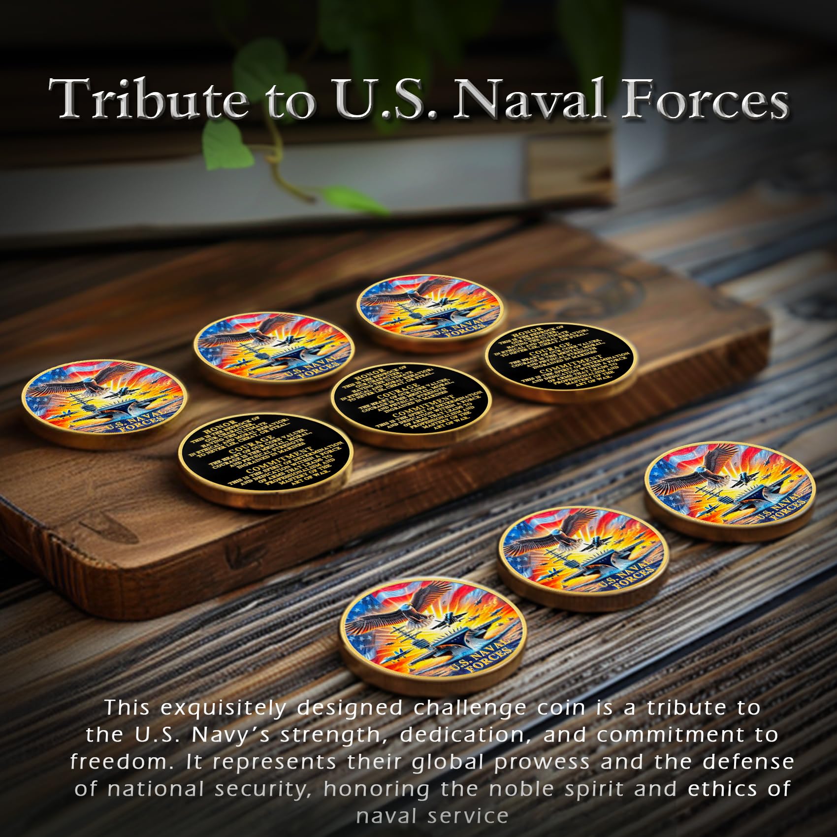 ASmileIndeep U.S. Naval Forces Challenge Coin – 40mm Zinc Alloy Navy Coin with Aircraft Carrier & Eagle
