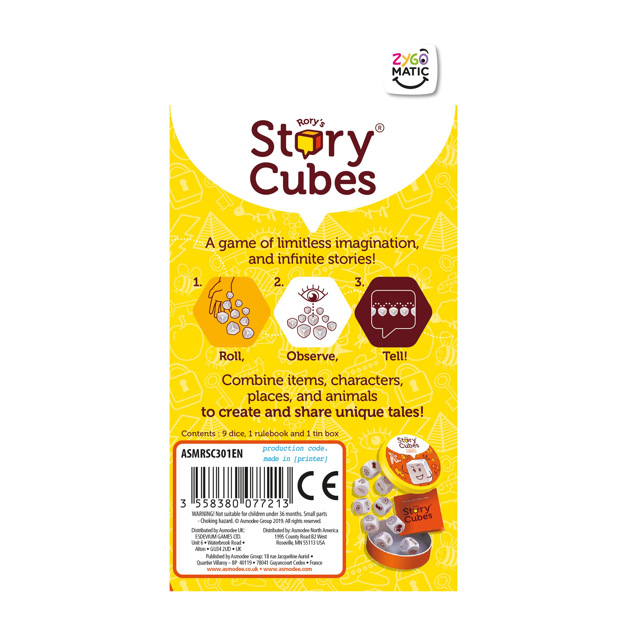Asmodee Rory's Story Cubes Classic – Eco-Friendly Tin Box Edition: Creative Storytelling Game for Ages 6+