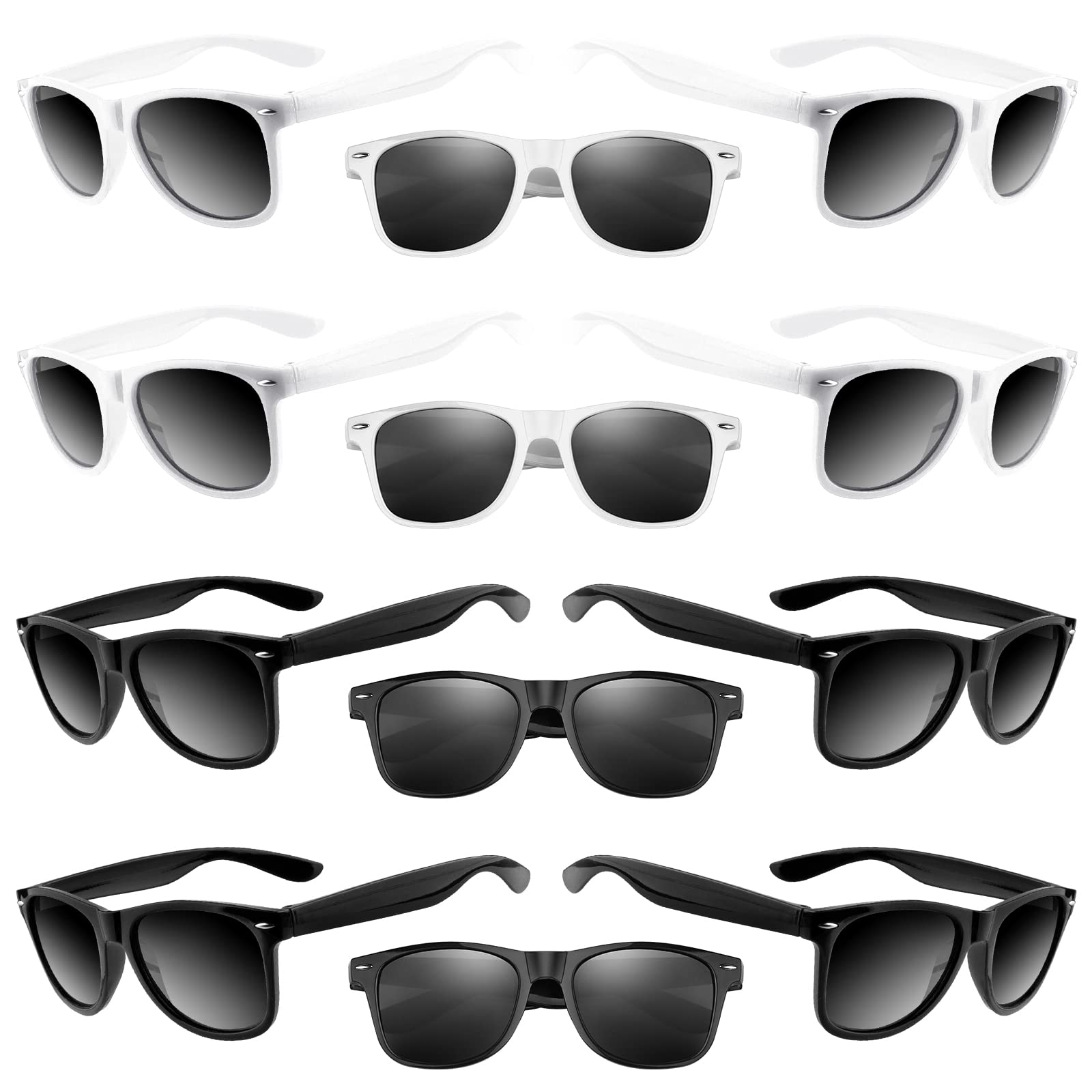 ASTARON 12 Pack Black and White Party Sunglasses for Events, Weddings, Pool Parties