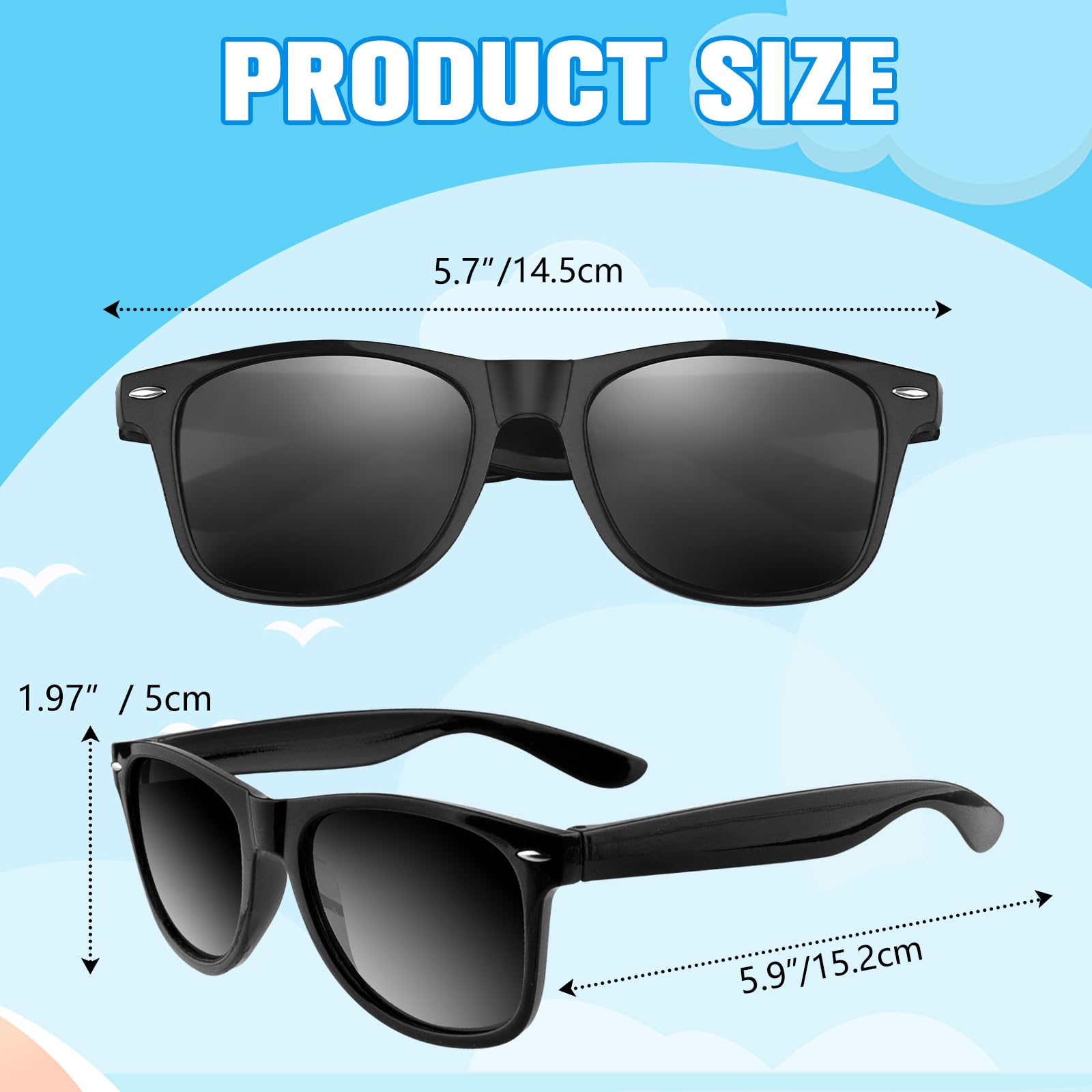 ASTARON 12 Pack Black Party Sunglasses - Bulk Neon Party Favors for Weddings Beach Pool Supplies