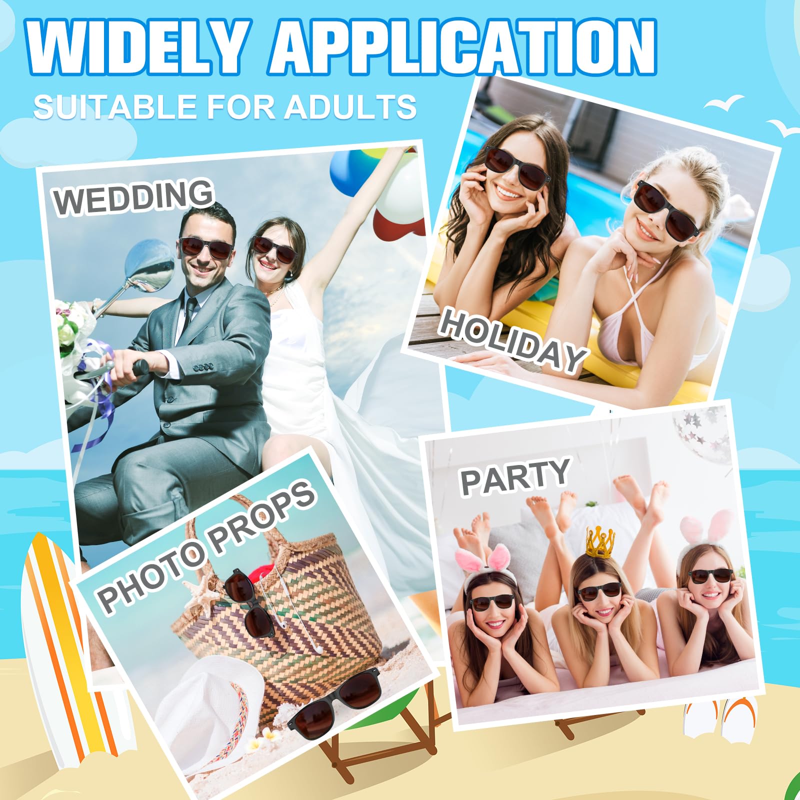 ASTARON 12 Pack Black Party Sunglasses - Bulk Neon Party Favors for Weddings Beach Pool Supplies