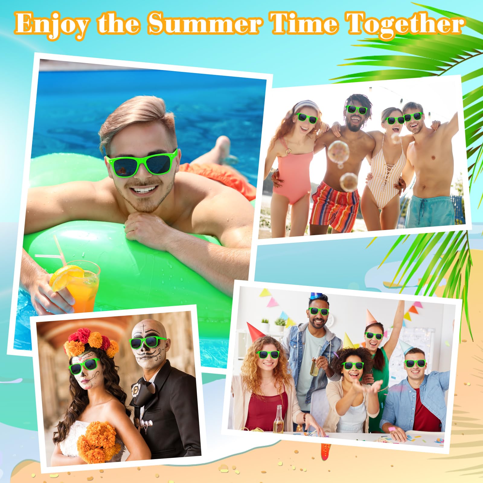ASTARON 12 Pack Neon Party Sunglasses - Bulk Party Favors for Beach, Wedding, Pool, and Summer Events