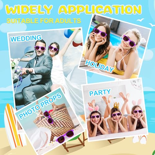 ASTARON 12 Pack Neon Purple Party Sunglasses Bulk – Beach Wedding Pool Favors