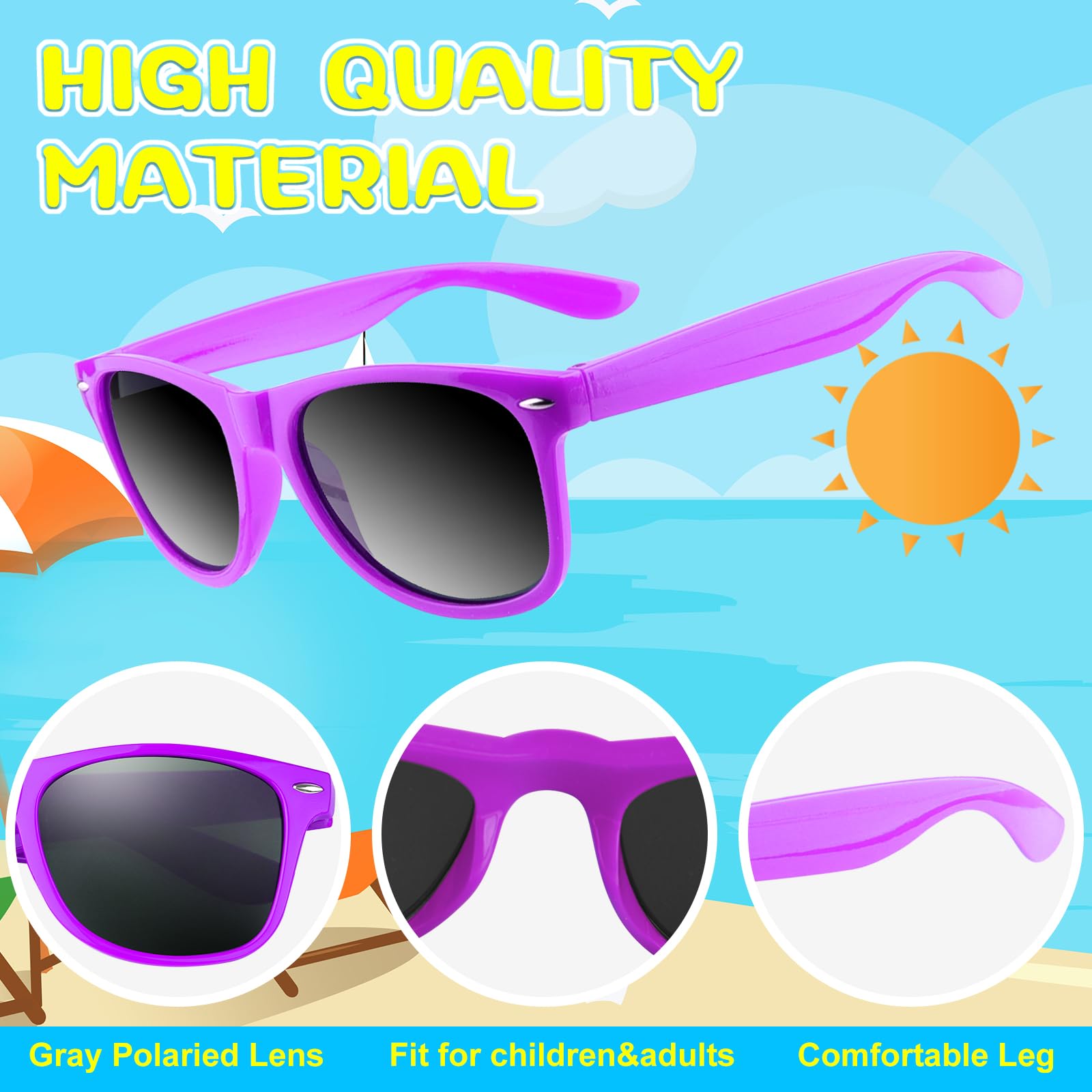 ASTARON 12 Pack Neon Purple Party Sunglasses Bulk – Beach Wedding Pool Favors