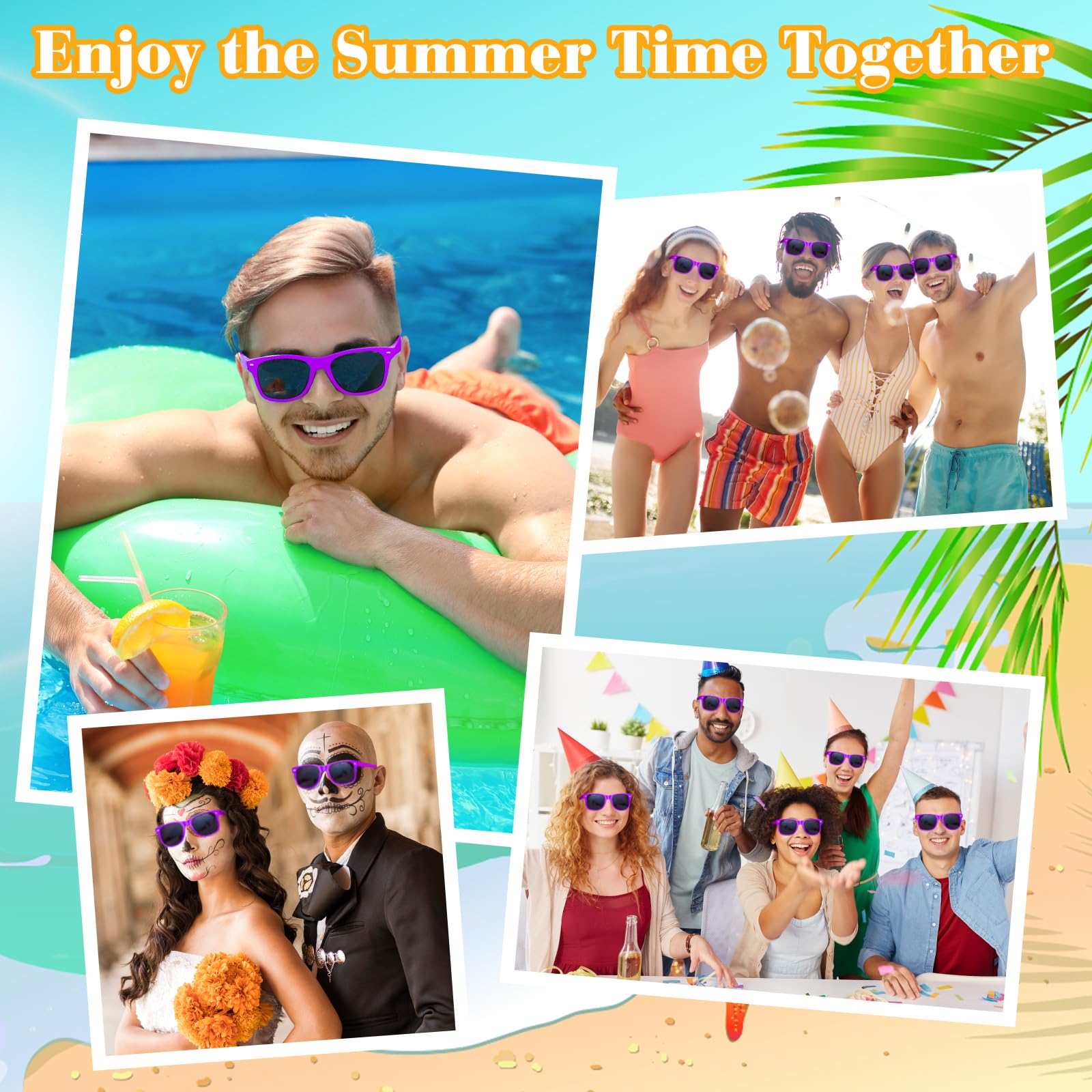 ASTARON 12 Pack Neon Purple Party Sunglasses Bulk – Beach Wedding Pool Favors