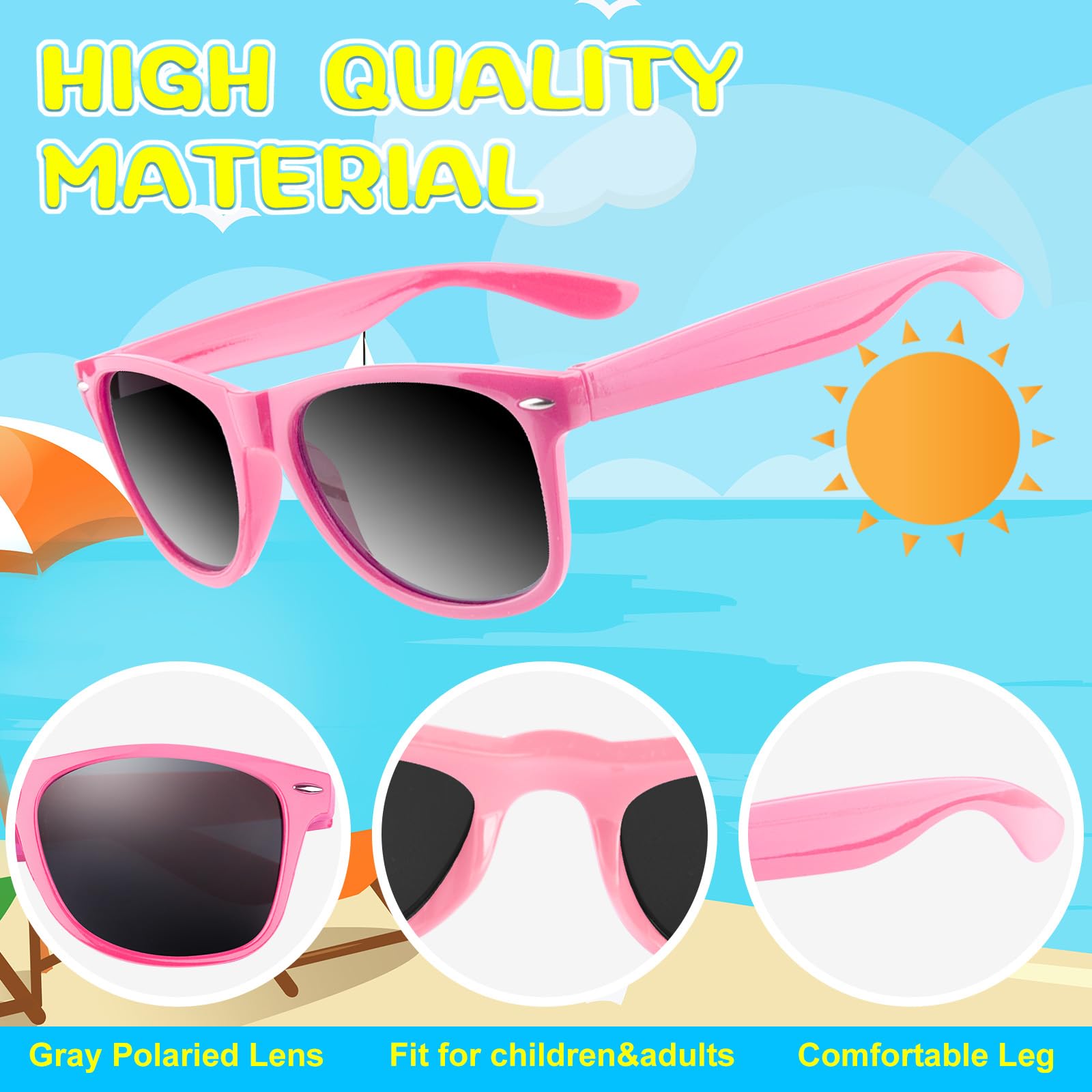 ASTARON 12-Pack Pink Party Sunglasses – Bulk Neon Favors for Beach Weddings, Pool Parties & Events
