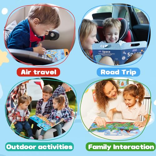 ASTARON 3-Pack Reusable Puffy Sticker Books for Kids Ages 3-6 – Dino, Car & Animal Themes – Portable Travel Toy & Busy Book