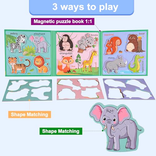 ASTARON 3D Magnetic Animal Puzzle Book – 41 Pieces with 60 Puffy Stickers for Toddlers, Travel-Friendly Learning Toy