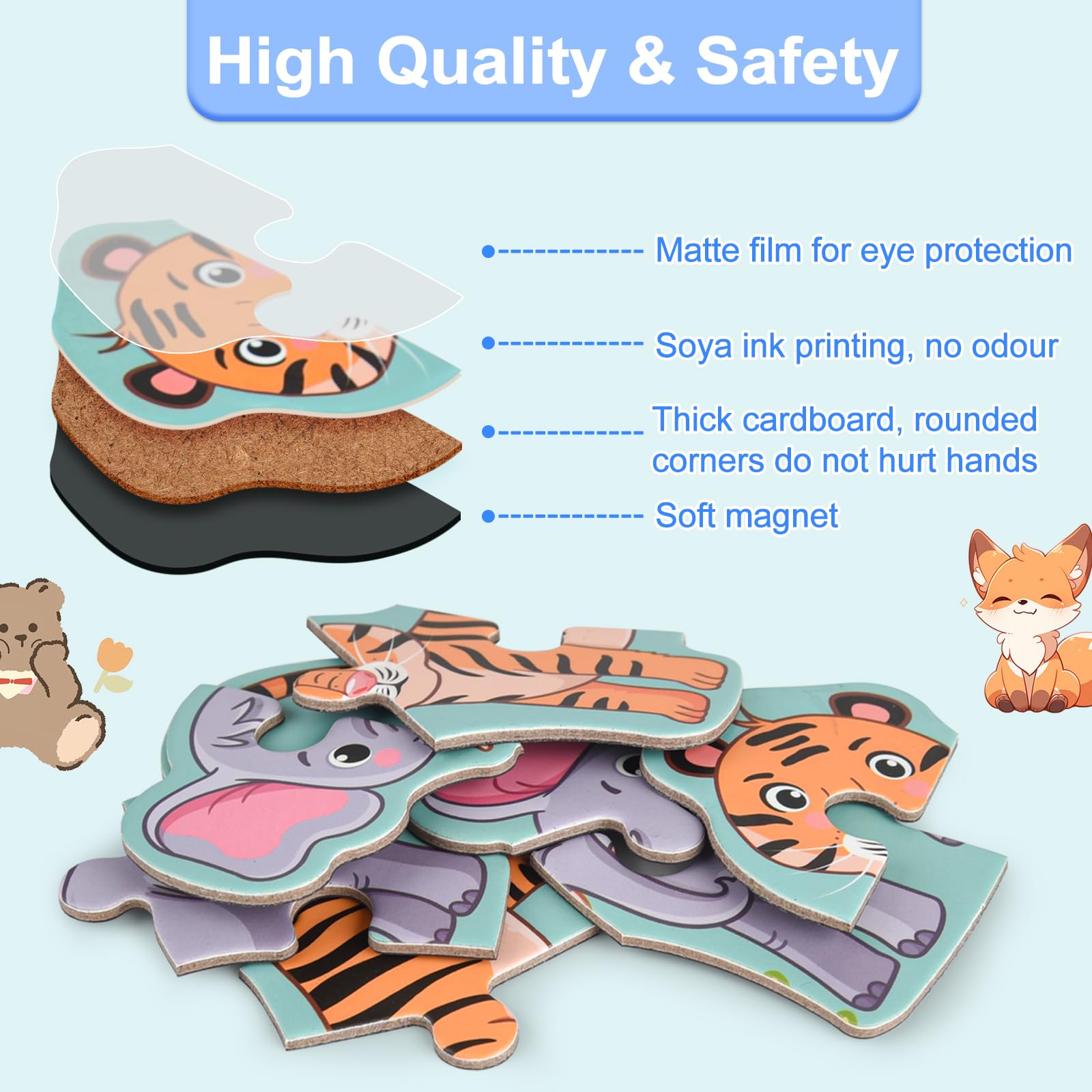 ASTARON 3D Magnetic Animal Puzzle Book – 41 Pieces with 60 Puffy Stickers for Toddlers, Travel-Friendly Learning Toy