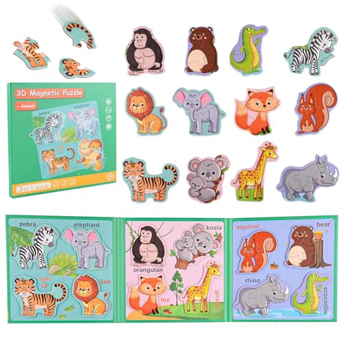 ASTARON 3D Magnetic Animal Puzzle Book – 41 Pieces with 60 Puffy Stickers for Toddlers, Travel-Friendly Learning Toy