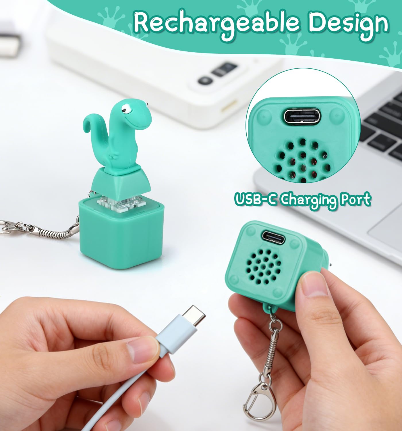 ATESSON Lizard Button Keychain Fidget Toy 2-Pack – Rechargeable Sound & Light Stress Relief