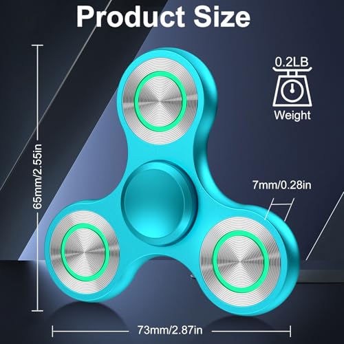 ATESSON Metal Glow in the Dark Fidget Spinner - Blue, Stainless Steel Bearing, Silent