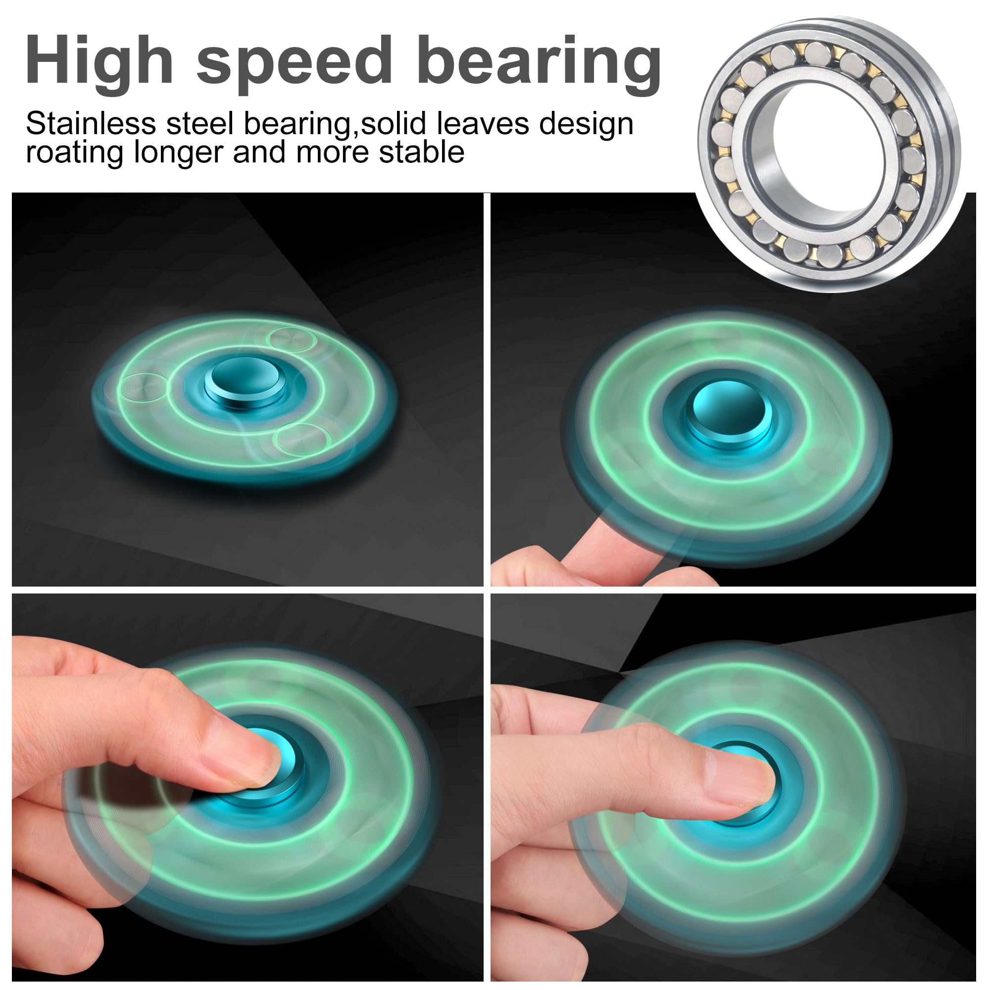 ATESSON Metal Glow in the Dark Fidget Spinner - Blue, Stainless Steel Bearing, Silent
