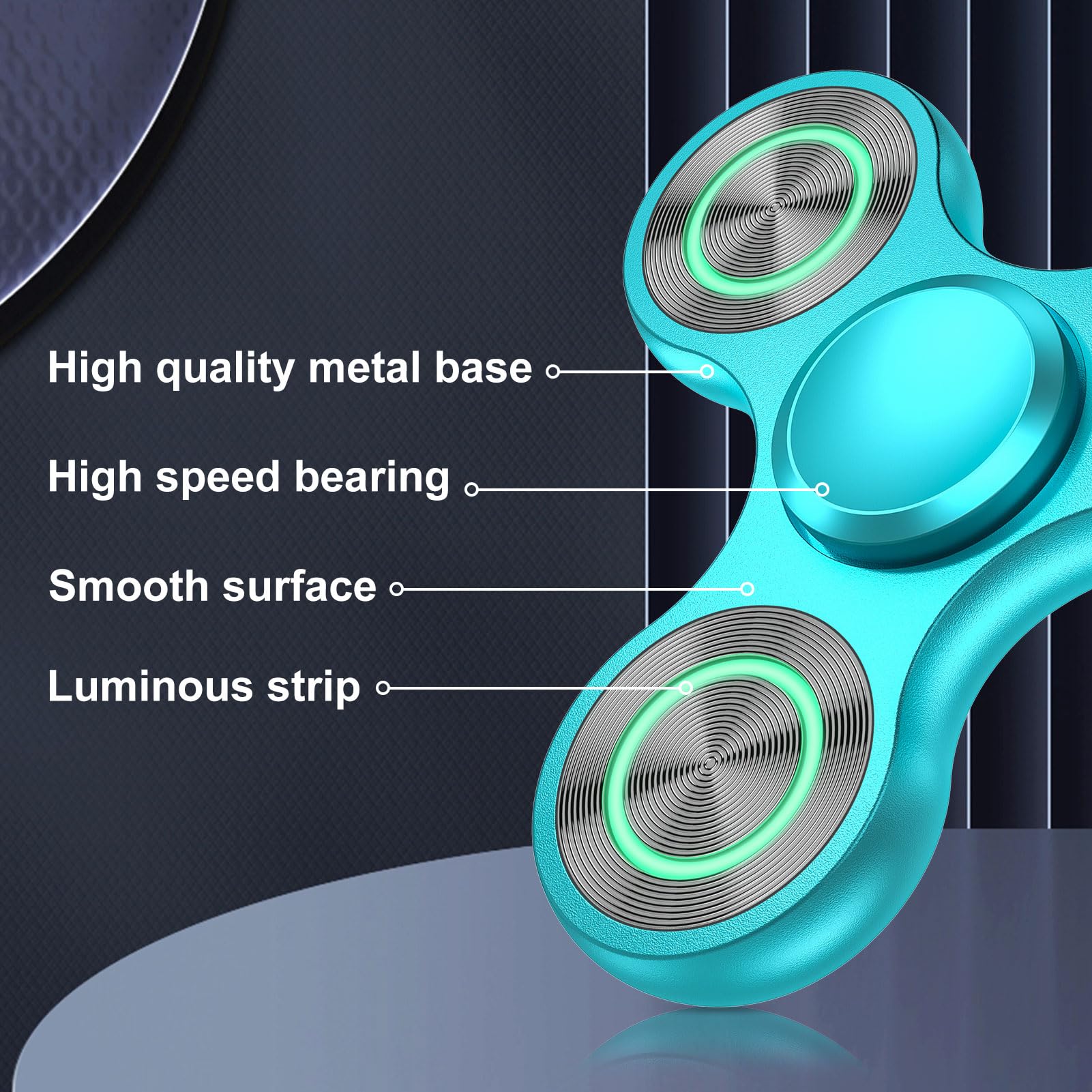 ATESSON Metal Glow in the Dark Fidget Spinner - Blue, Stainless Steel Bearing, Silent