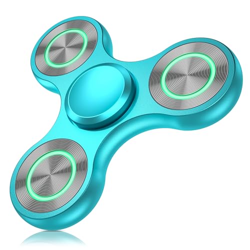 ATESSON Metal Glow in the Dark Fidget Spinner - Blue, Stainless Steel Bearing, Silent