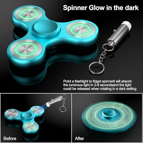 ATESSON Metal Glow in the Dark Fidget Spinner - Blue, Stainless Steel Bearing, Silent