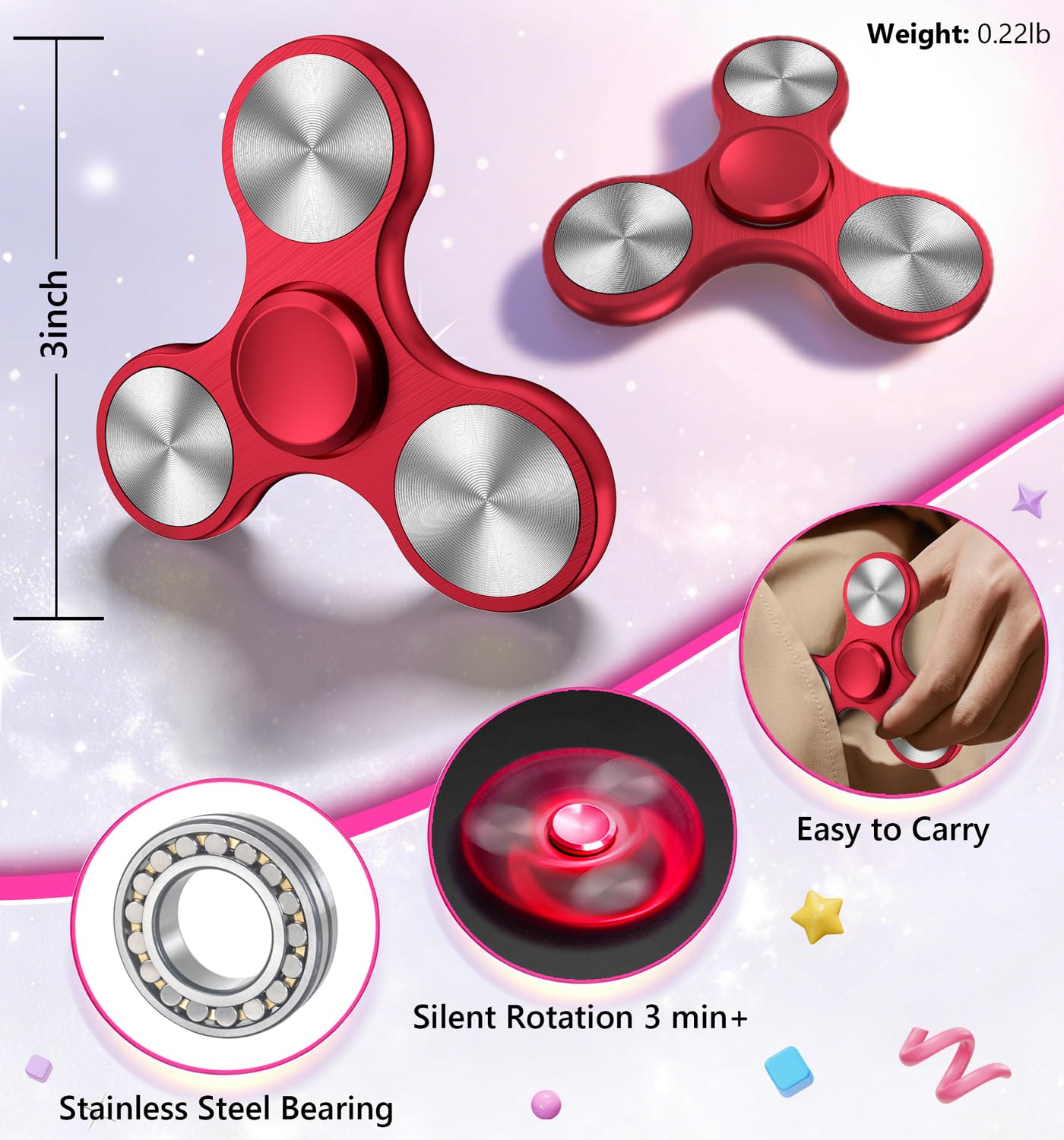 ATESSON Ultra Durable Stainless Steel Fidget Spinner – High Speed Precision Metal Toy for Stress Relief and Focus