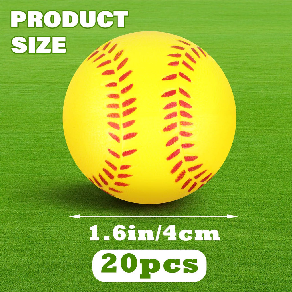 Atiloy 20-Pack Mini Softball Stress Balls – Yellow Foam Squeeze Toys for Stress Relief, Party Favors, Classroom Rewards