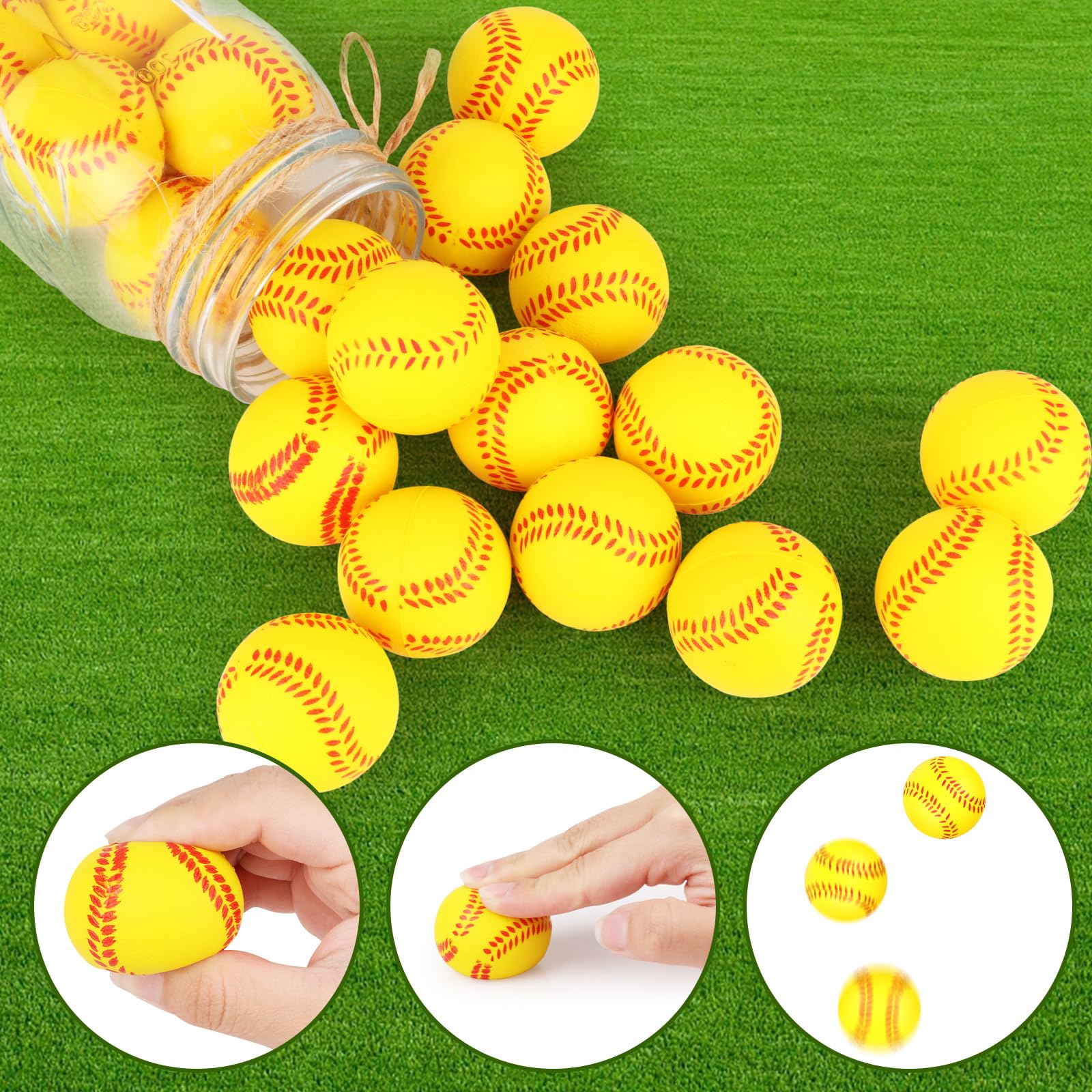 Atiloy 20-Pack Mini Softball Stress Balls – Yellow Foam Squeeze Toys for Stress Relief, Party Favors, Classroom Rewards