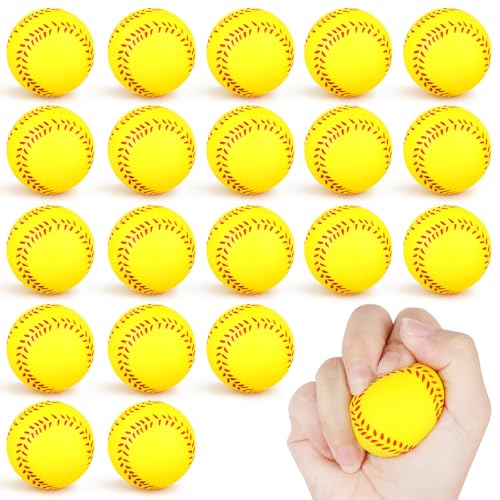 Atiloy 20-Pack Mini Softball Stress Balls – Yellow Foam Squeeze Toys for Stress Relief, Party Favors, Classroom Rewards