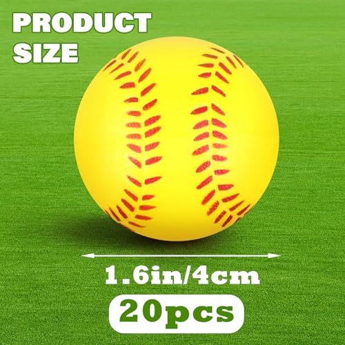Atiloy 20-Pack Mini Softball Stress Balls – Yellow Foam Squeeze Toys for Stress Relief, Party Favors, Classroom Rewards