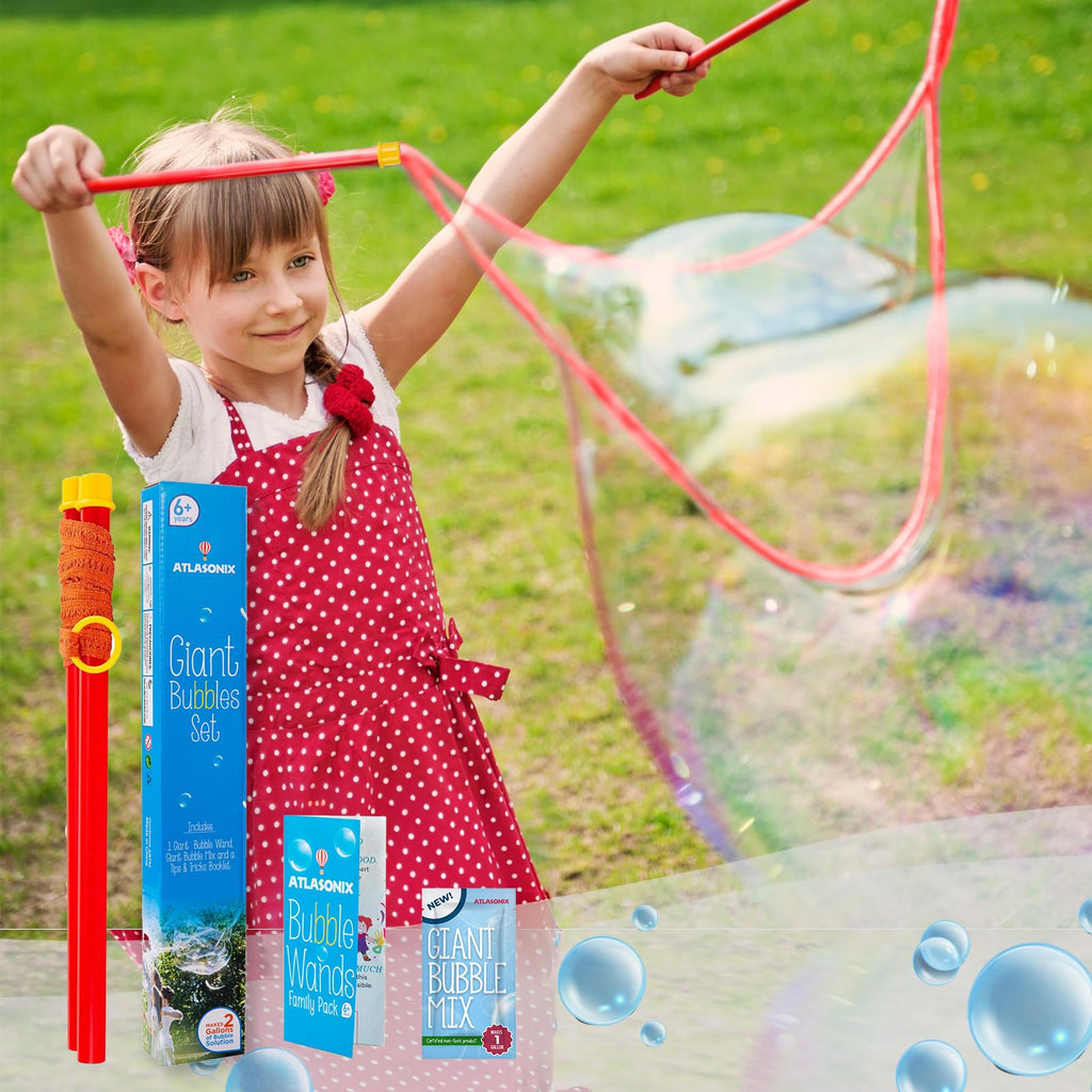 Atlasonix Giant Bubble Wand Set – Makes 1 Gallon of Bubble Solution, Non-Toxic, Outdoor Fun for Kids