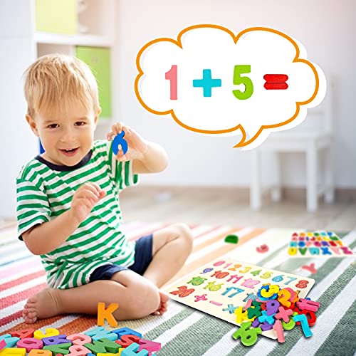 Attmu Wooden Alphabet and Number Puzzle Set for Toddlers Ages 3-5