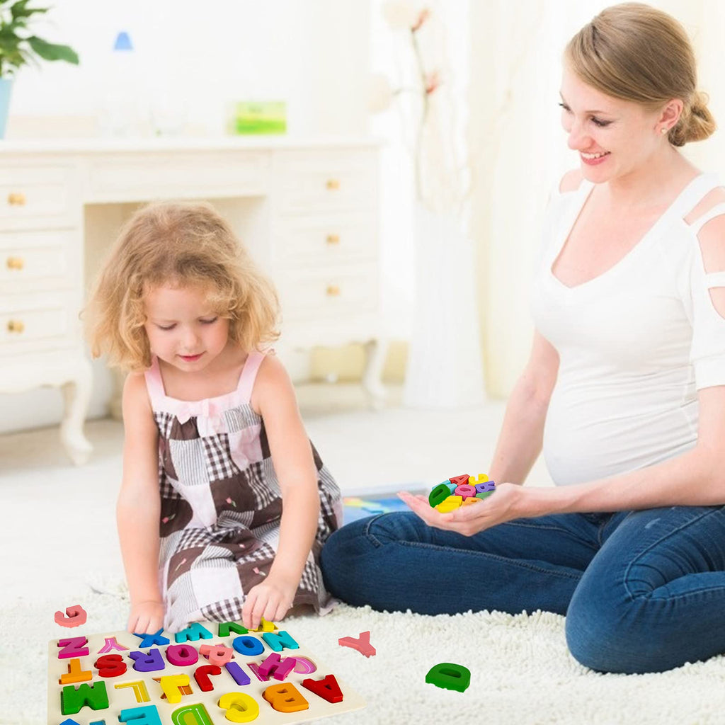 Attmu Wooden Alphabet and Number Puzzle Set for Toddlers Ages 3-5