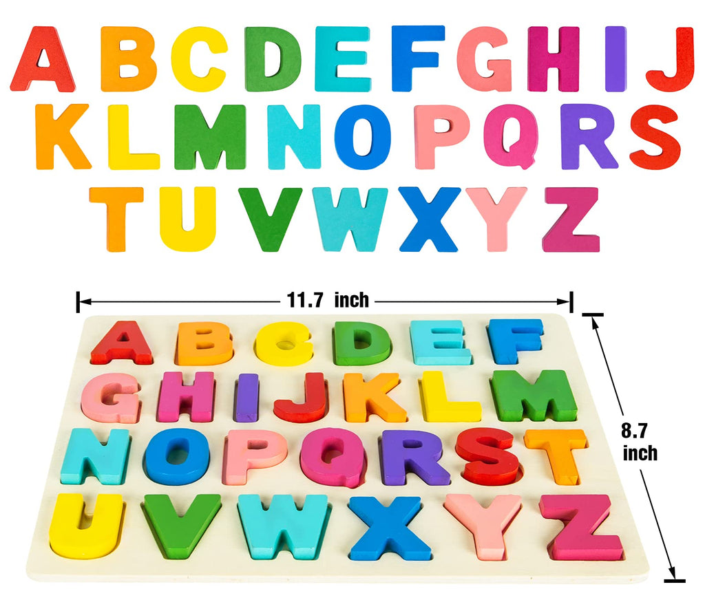 Attmu Wooden Alphabet and Number Puzzle Set for Toddlers Ages 3-5