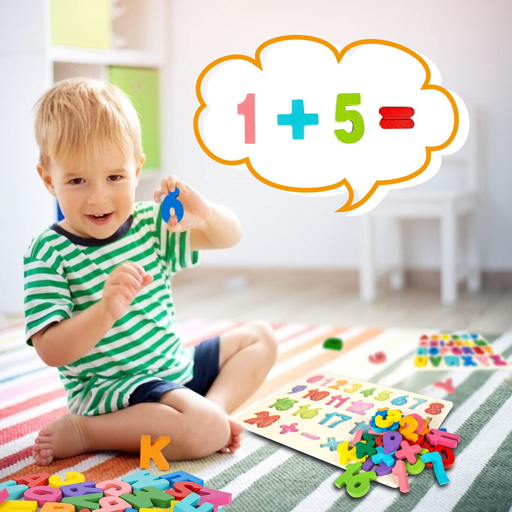 Attmu Wooden Alphabet and Number Puzzle Set for Toddlers Ages 3-5