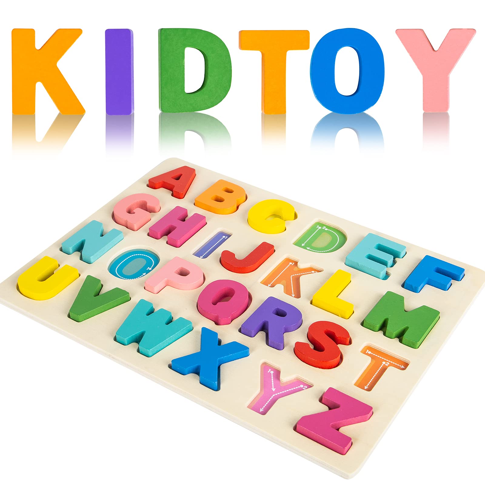 Attmu Wooden Alphabet and Number Puzzle Set for Toddlers Ages 3-5