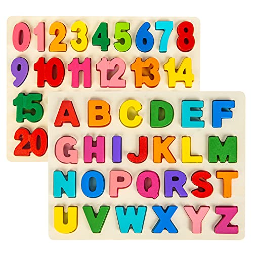 Attmu Wooden Alphabet and Number Puzzle Set for Toddlers Ages 3-5