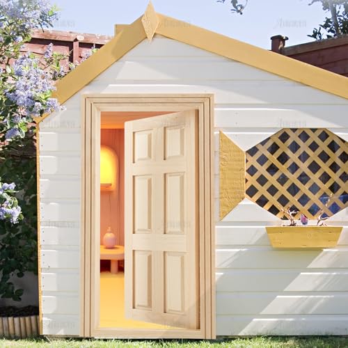 AUEAR 1:12 Scale Unpainted Wooden 6-Panel Door for Dollhouse Living Room - 7.5 x 3.4 Inches