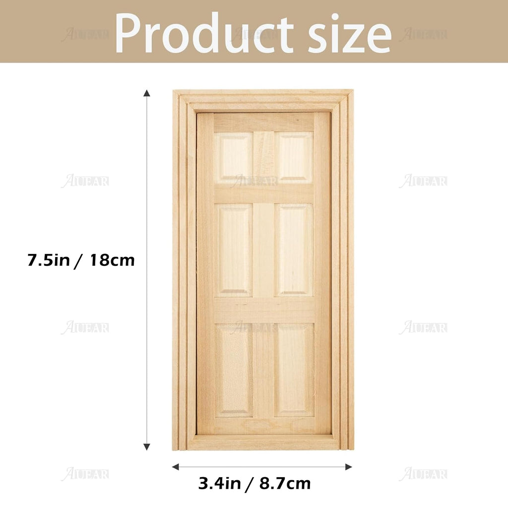 AUEAR 1:12 Scale Unpainted Wooden 6-Panel Door for Dollhouse Living Room - 7.5 x 3.4 Inches