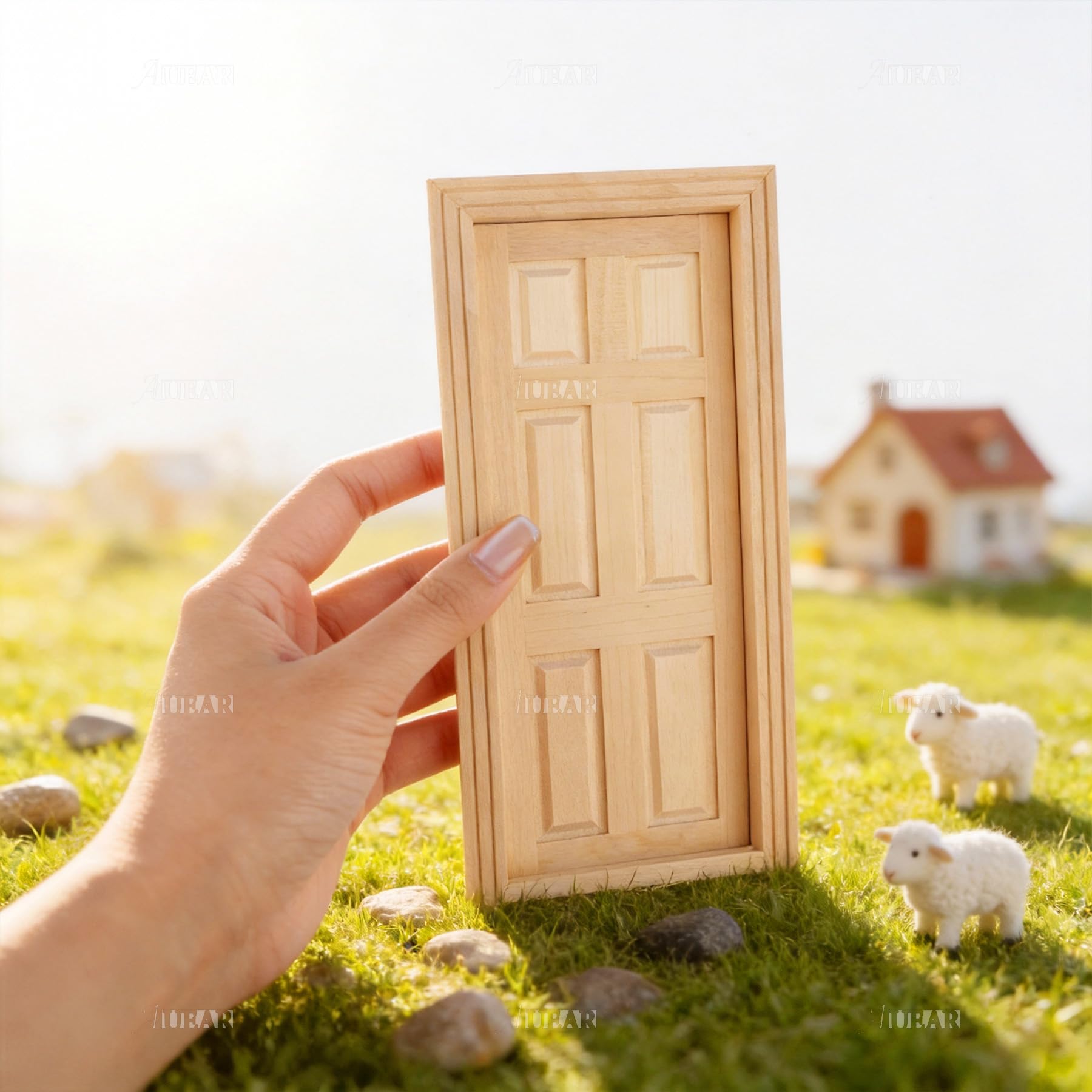AUEAR 1:12 Scale Unpainted Wooden 6-Panel Door for Dollhouse Living Room - 7.5 x 3.4 Inches