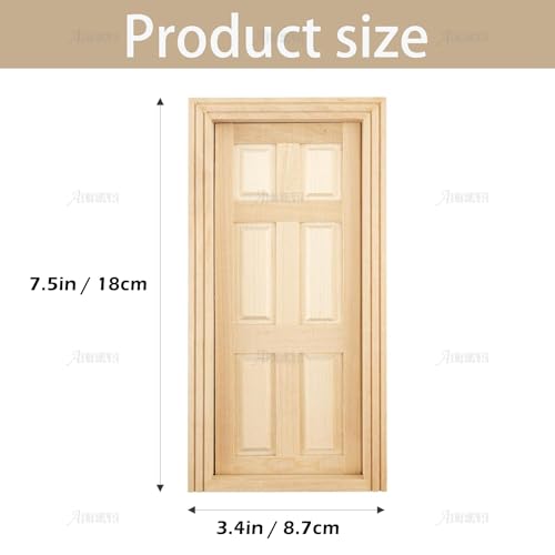 AUEAR 1:12 Scale Unpainted Wooden 6-Panel Door for Dollhouse Living Room - 7.5 x 3.4 Inches