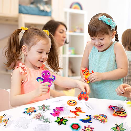 AUGSUN 20-Pack Clear Plastic Fuse Bead Pegboards – Animal Shapes with Cards, Keychains, and Tweezers for Kids DIY Crafts