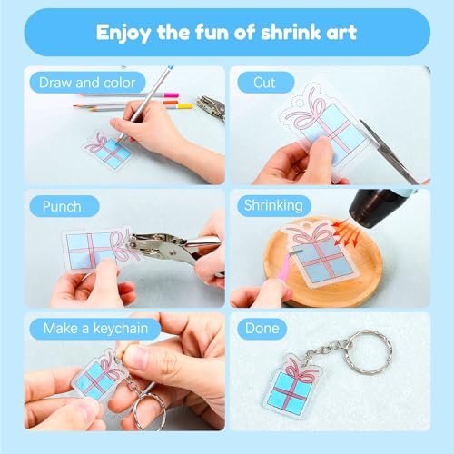 Auihiay 145-Piece Shrink Plastic Sheet Kit with Keychain Accessories for DIY Crafts and Mother's Day Ornaments
