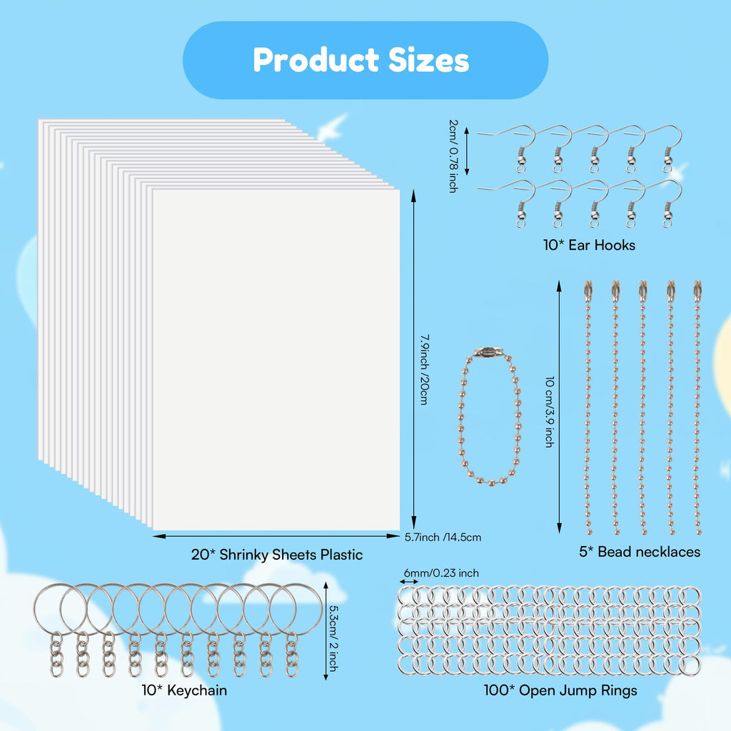 Auihiay 145-Piece Shrink Plastic Sheet Kit with Keychain Accessories for DIY Crafts and Mother's Day Ornaments