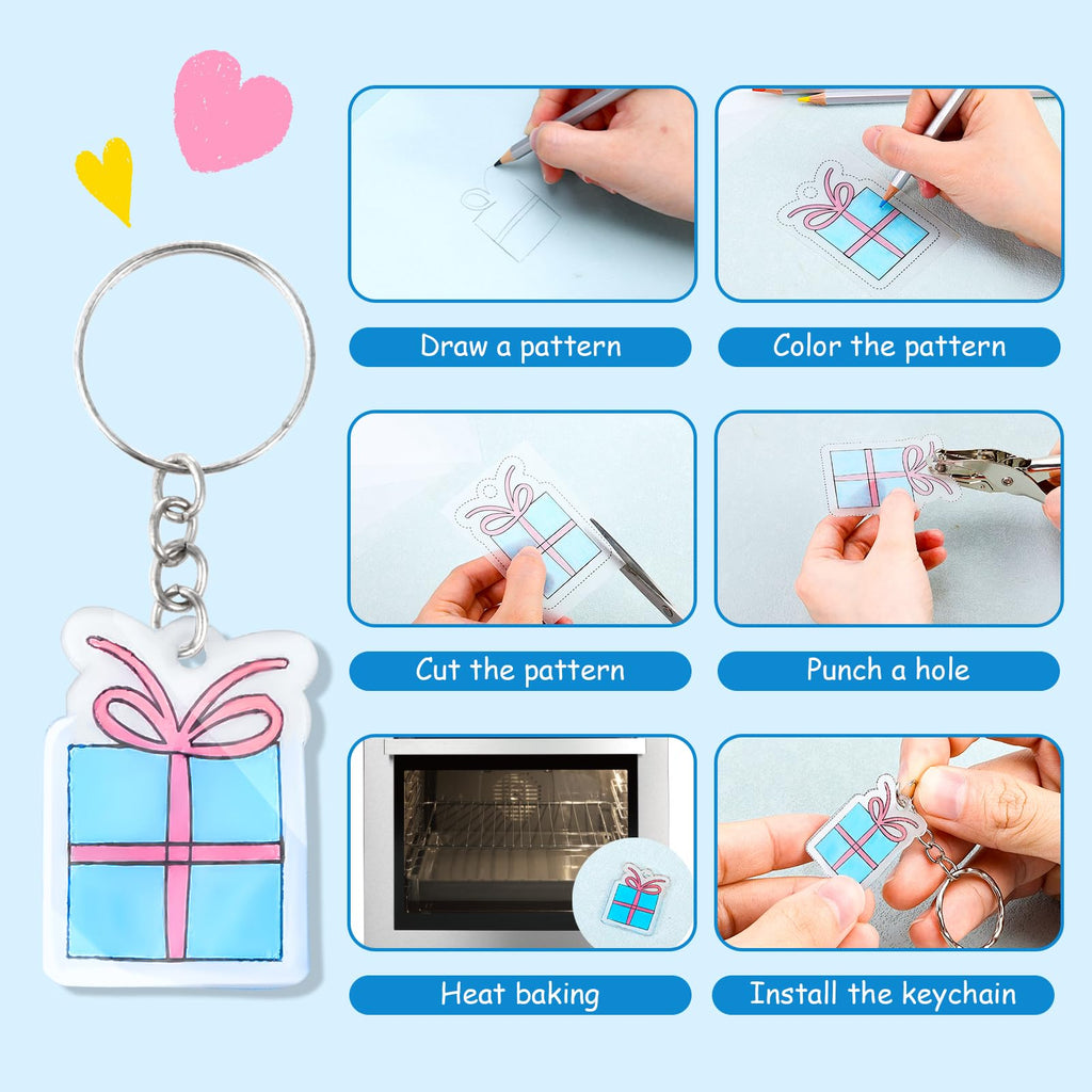 Auihiay 30-Piece Shrink Plastic Sheets Kit with Keychains and Jump Rings