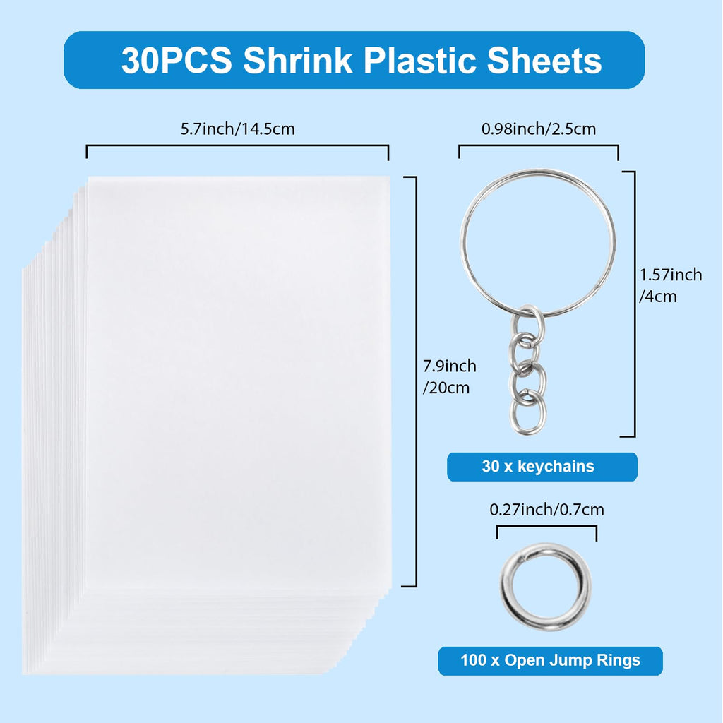Auihiay 30-Piece Shrink Plastic Sheets Kit with Keychains and Jump Rings