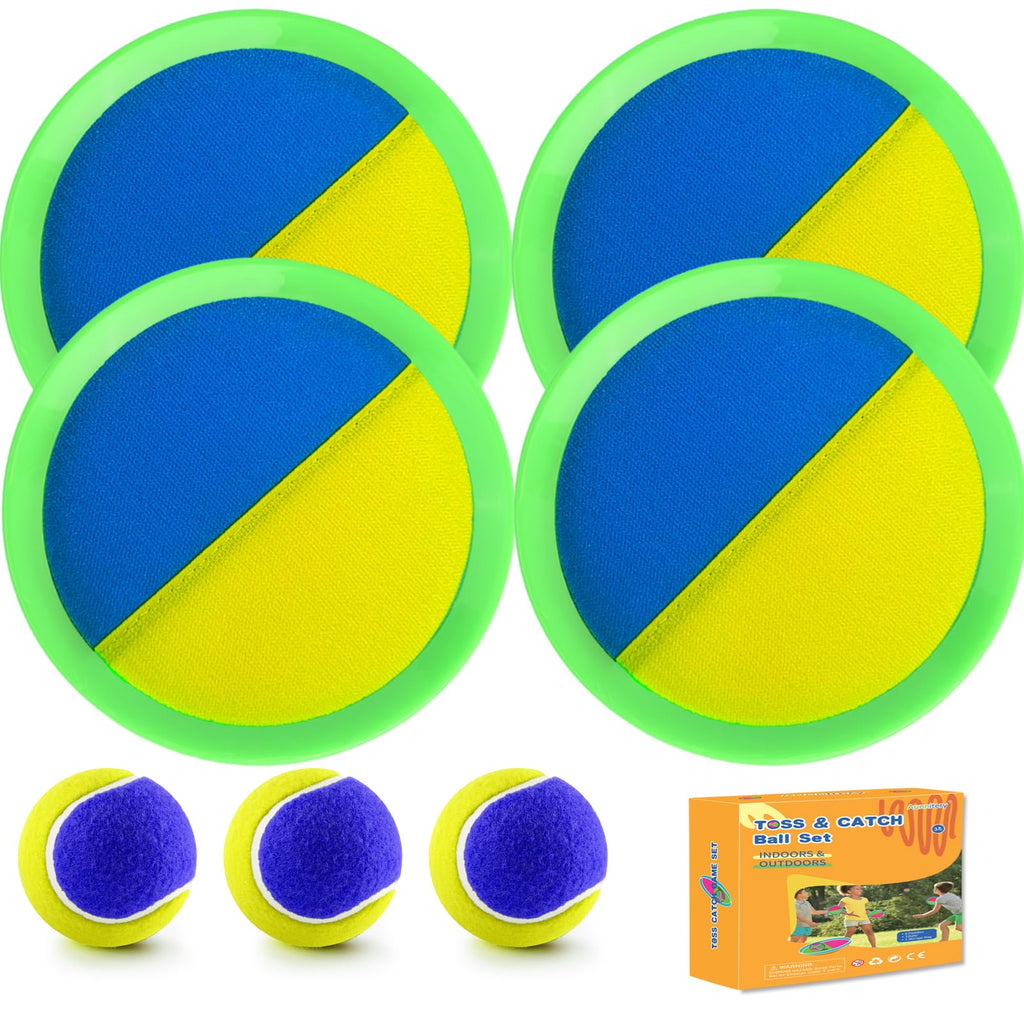 Aunnitery Outdoor Toss and Catch Game Set - 4 Paddles & 3 Balls for Beach, Backyard, Family Fun