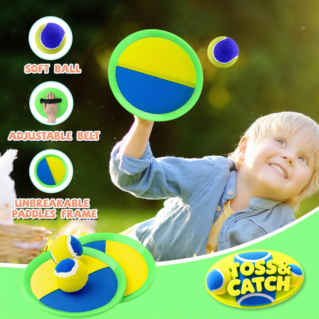 Aunnitery Outdoor Toss and Catch Game Set - 4 Paddles & 3 Balls for Beach, Backyard, Family Fun
